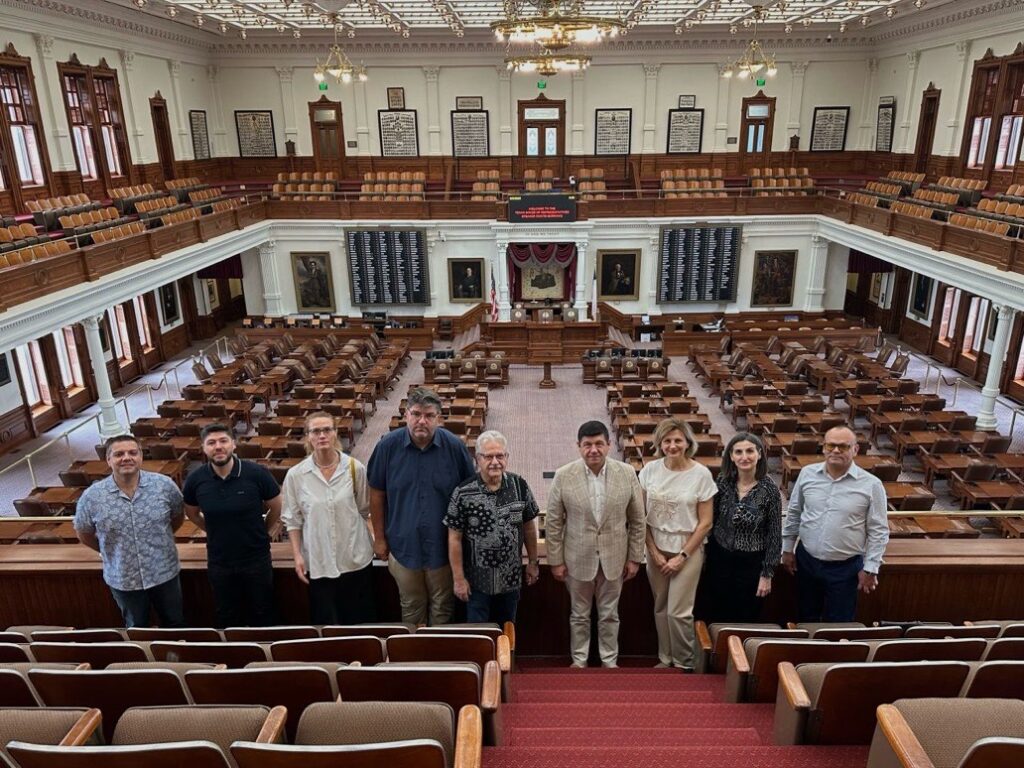 Galați County delegation standing inside the Texas State Capitol House Chamber during their first U.S. mission to Austin, Texas, September 2025.